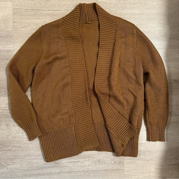 Dark tan open front ribbed knit cardigan - Picture 3 of 4
